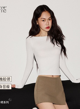 asomesome辣妹一字领平领修身针织衫长袖T恤女春新设计感打底上衣