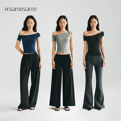 asomesome美式辣妹一字肩斜肩露背短袖T恤女夏修身设计感紧身上衣