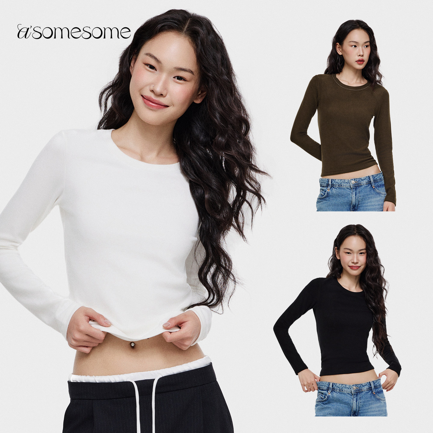 asomesome美式德绒白色打底衫长袖T恤女秋冬新款修身保暖内搭上衣,女装/女士精品,T恤,淘宝优惠券,粉丝福利购,淘宝优惠卷