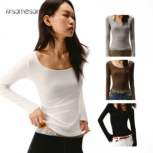 asomesome天丝羊毛针织衫圆领微透白色长袖打底衫女秋冬内搭上衣