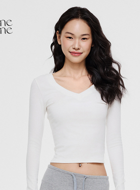 asomesome美式V领白色长袖打底衫女2025春款t恤基础修身内搭上衣