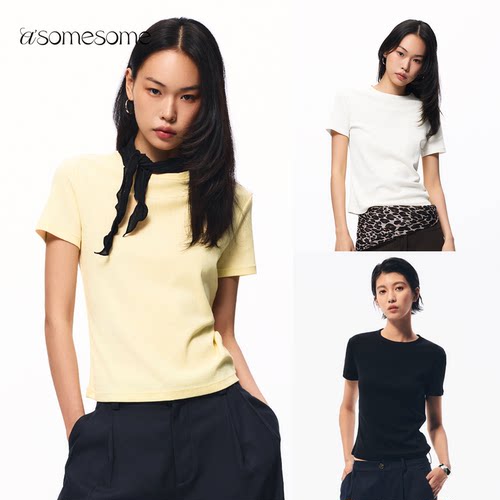 asomesome亚麻美式圆领正肩短袖