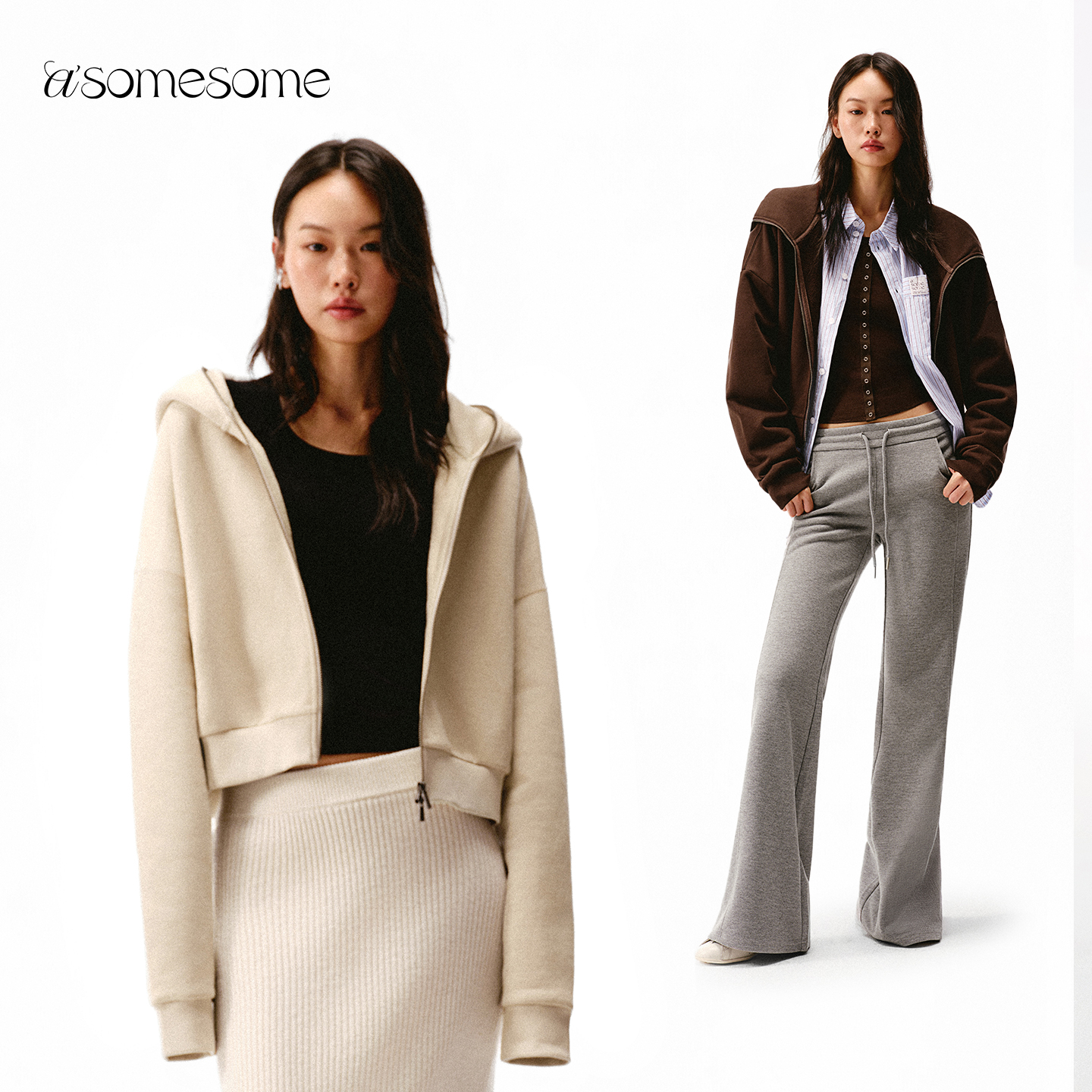 asomesome美式宽松加绒卫衣外套