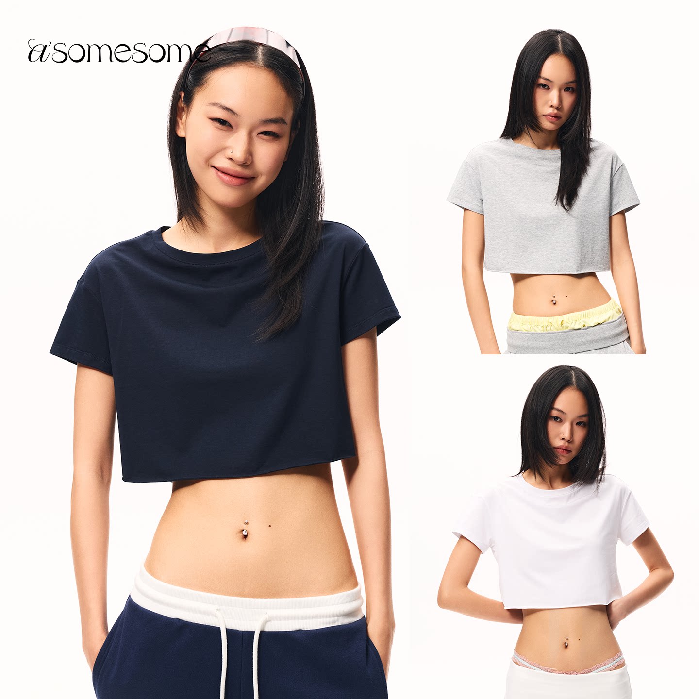 asomesome美式宽松短款露脐短袖T图片