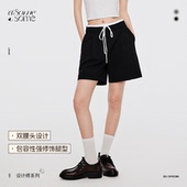 双腰头黑色西装 短裤 女夏休闲运动中裤 asomesome美式 直筒五分短裤