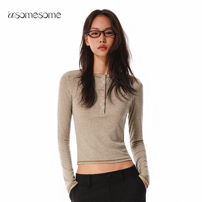 somesome美式复古明线亨利领长袖