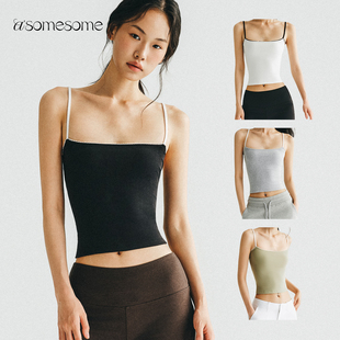 asomesome美式辣妹细肩带撞色花边吊带背心女夏遮副乳修身上衣