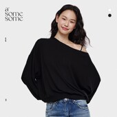 asomesome美式 百搭露肩上衣打底衫 宽松斜肩吊带长袖 t恤女2026春款