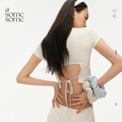 asomesome美式辣妹提花露背短袖T恤女2025夏季修身内搭打底衫上衣