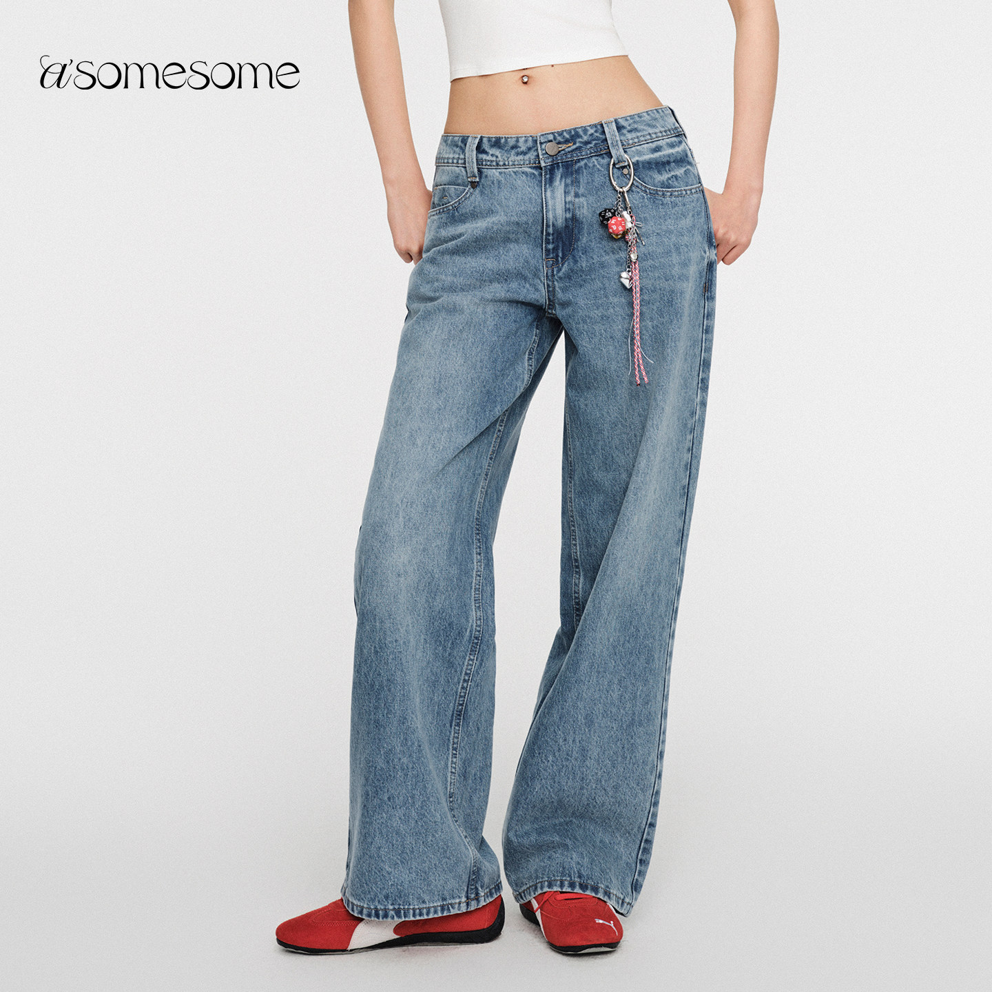 asomesome美式水洗中低腰直筒牛仔裤女宽松阔腿复古显瘦休闲长裤,女装/女士精品,牛仔裤,淘宝优惠券,粉丝福利购,淘宝优惠卷