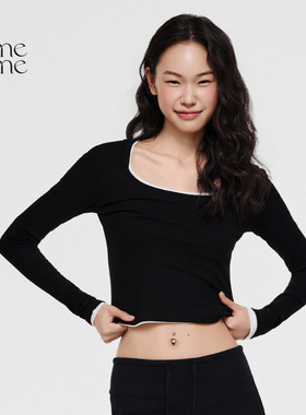 asomesome美式大圆领百搭针织长袖T恤女春款打底衫弹力内搭上衣