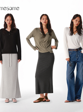 asomesome美式天丝羊毛圆领微透长袖罩衫女秋新宽松透气针织上衣