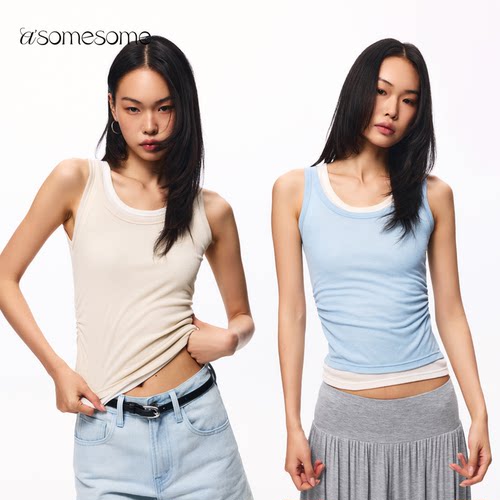 asomesome天丝羊毛假两件背心女