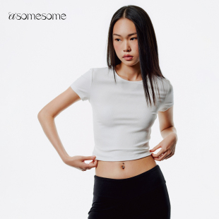 紧身圆领运动半袖 t恤女短款 打底上衣 正肩短袖 asomesome白色修身