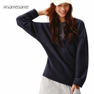 asomesome美式前后V领宽松加绒卫衣女秋冬保暖长袖设计感休闲上衣