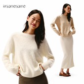 asomesome山羊绒圆领拉绒针织毛衫 女秋冬宽松软糯慵懒白色毛衣