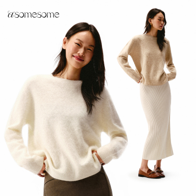 asomesome圆领拉毛山羊绒针织衫