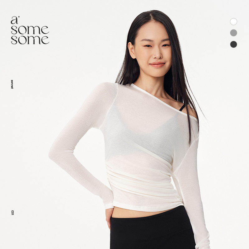 asomesome美利奴羊毛针织衫长袖女春夏白色内搭打底衫一字肩上衣