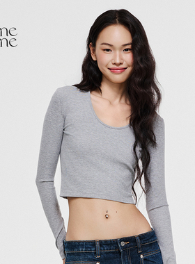 asomesome美式U型领长袖基础打底女2025春新针织T恤纯色内搭上衣