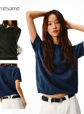 asomesome美式纯羊毛套头毛衣女秋新宽松内搭打底衫针织休闲上衣