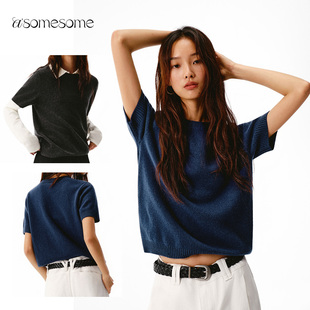 asomesome美式纯羊毛套头毛衣女秋新宽松内搭打底衫针织休闲上衣
