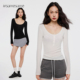 上衣 内搭打底衫 asomesome基础圆领白色微透长袖 t恤女春亨利领修身