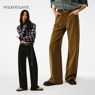 asomesome复古中低腰灯芯绒宽松直筒裤女秋冬垂感阔腿裤休闲长裤