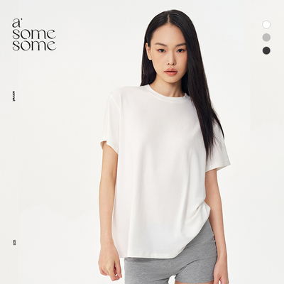 asomesome美式纯色正肩宽松T恤女
