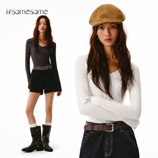 女秋冬加厚保暖秋衣内搭针织上衣 长袖 asomesome白色修身 打底衫