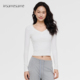 V领白色长袖 打底衫 女2026春款 asomesome美式 t恤基础修身 内搭上衣