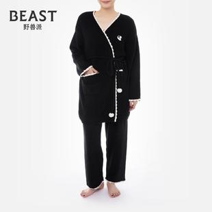 BEAST野兽派熊猫半边绒勾针花边睡袍睡家居服生日礼物