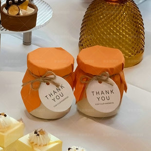 橙色甜品台装饰布丁杯封口纸婚礼thankyou吊牌慕斯杯推推乐贴纸