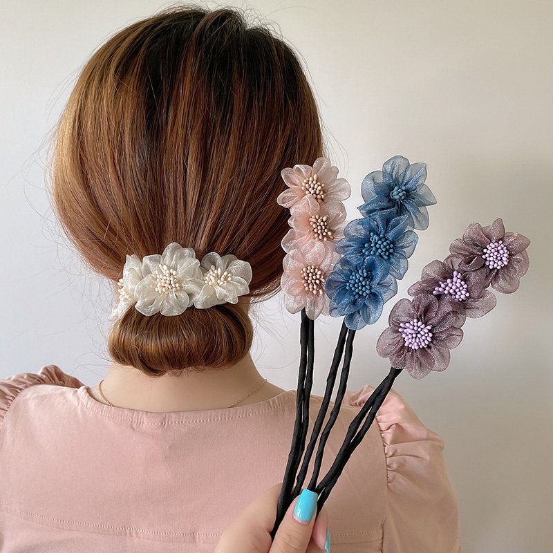 2021年新款女盘发器花朵懒人蓬松神器盘发发圈盘发杆丸子头发饰