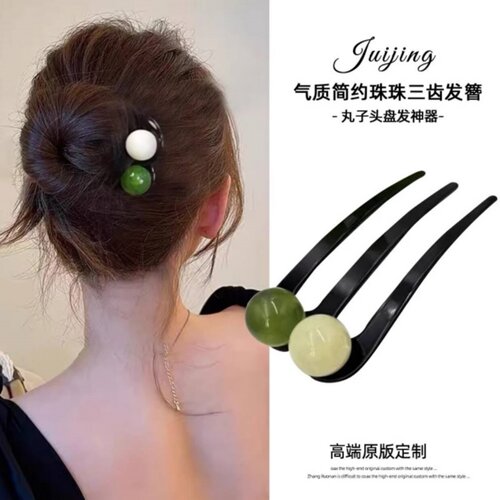 高级感珠珠三齿梳u型发簪