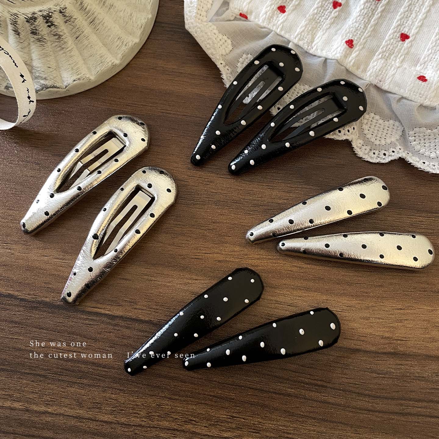 甜美少女波点发夹刘海夹侧边夹