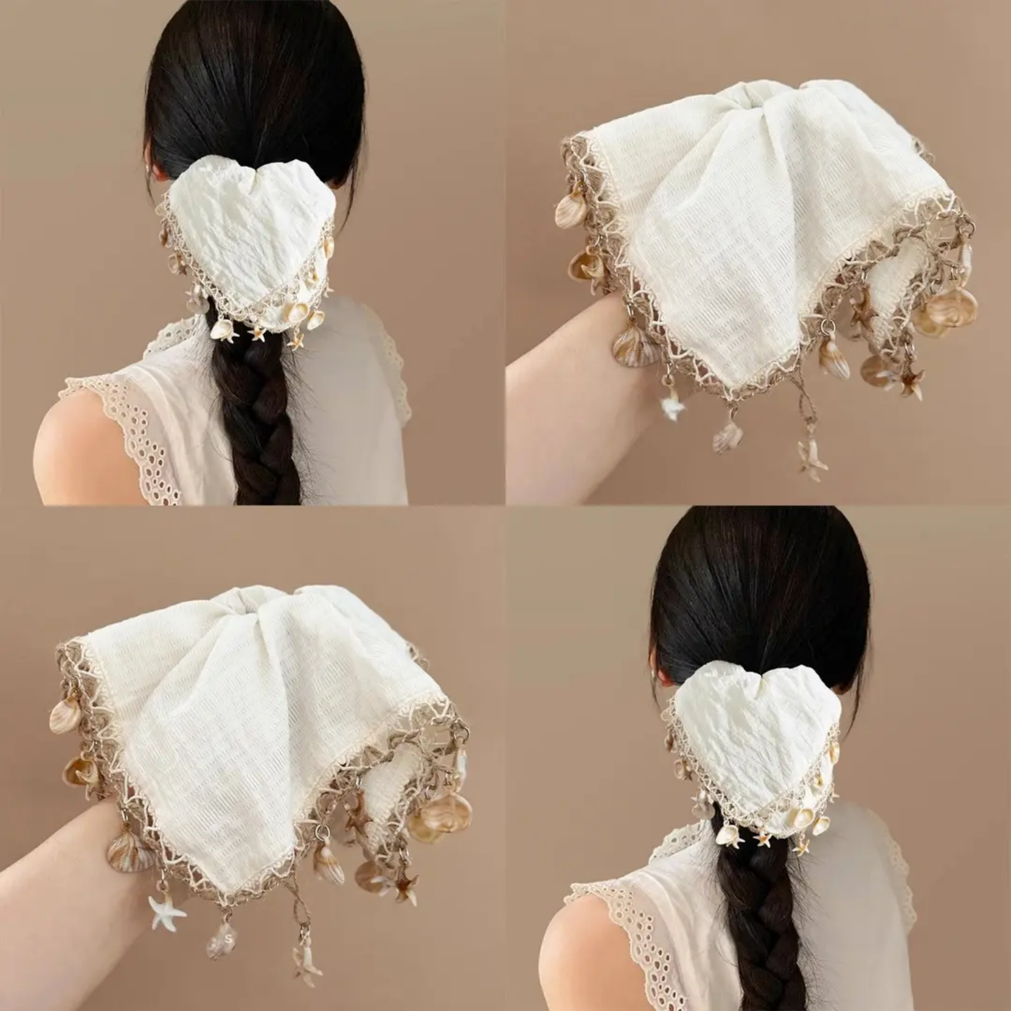 2025新款贝壳流苏大肠发圈女高级感扎头发马尾丸子头头绳发饰