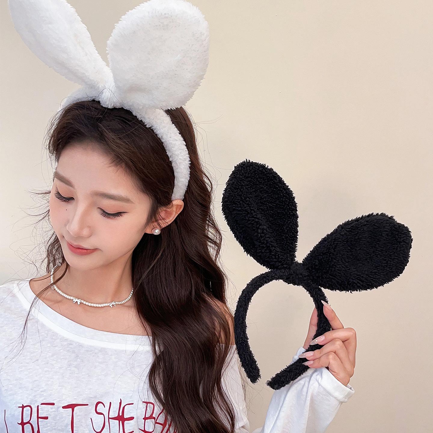 2025秋冬新款韩系毛绒兔耳朵发箍