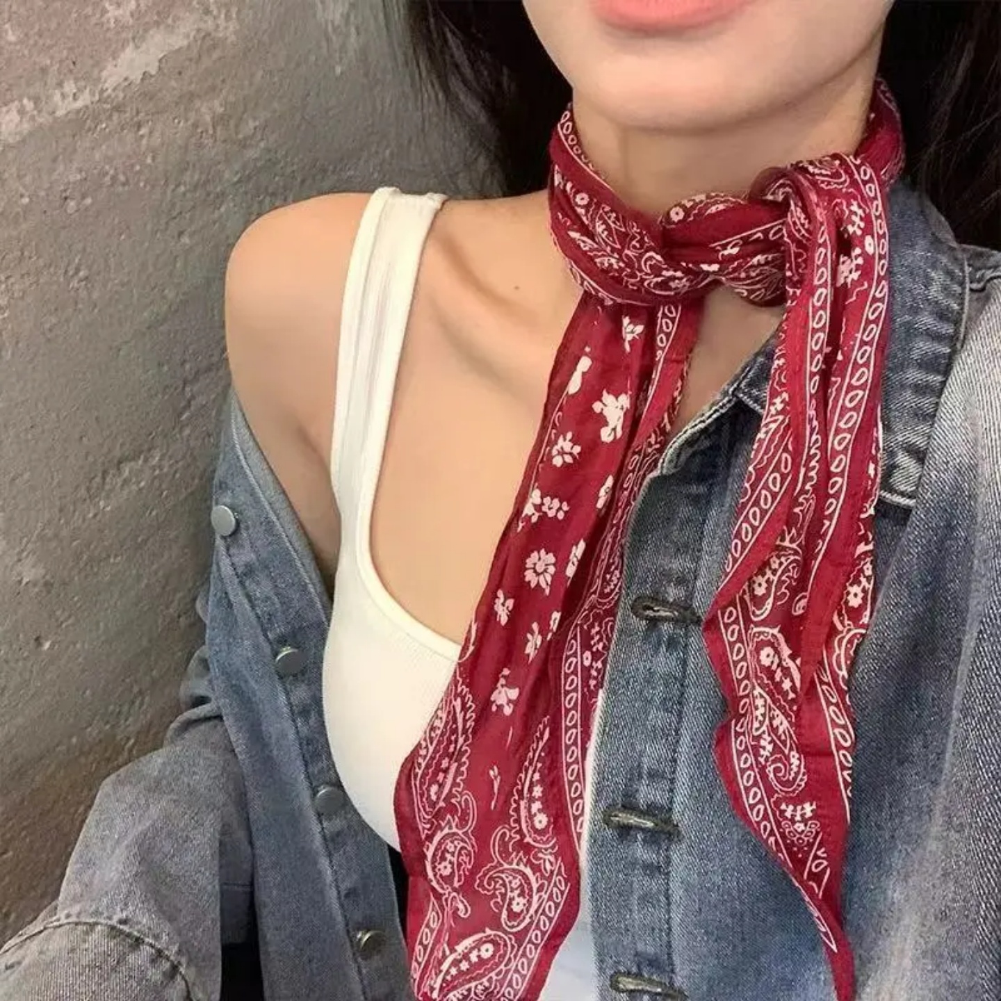 复古红色腰果花低马尾绑发飘带