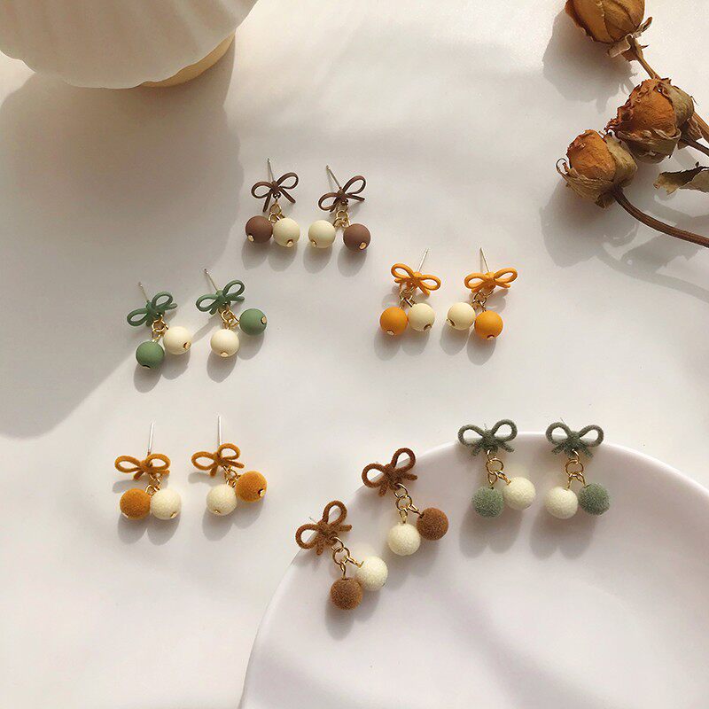 feve store 925银针耳环气质蝴蝶结耳钉亮色短发耳夹短款耳坠