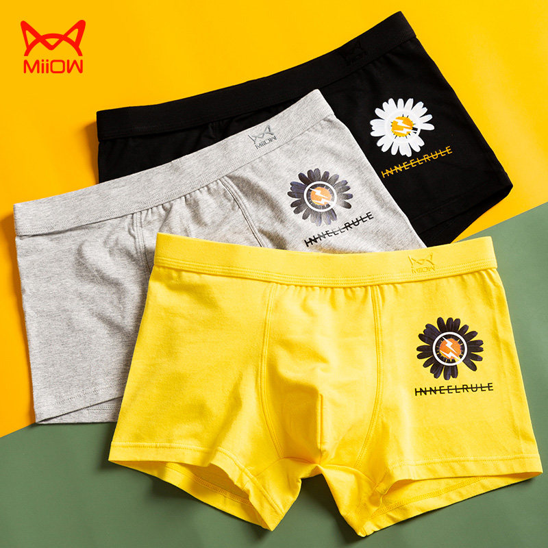 3猫人男士内裤男纯棉平角裤可爱青年运动个性ins四角裤衩潮流韩版