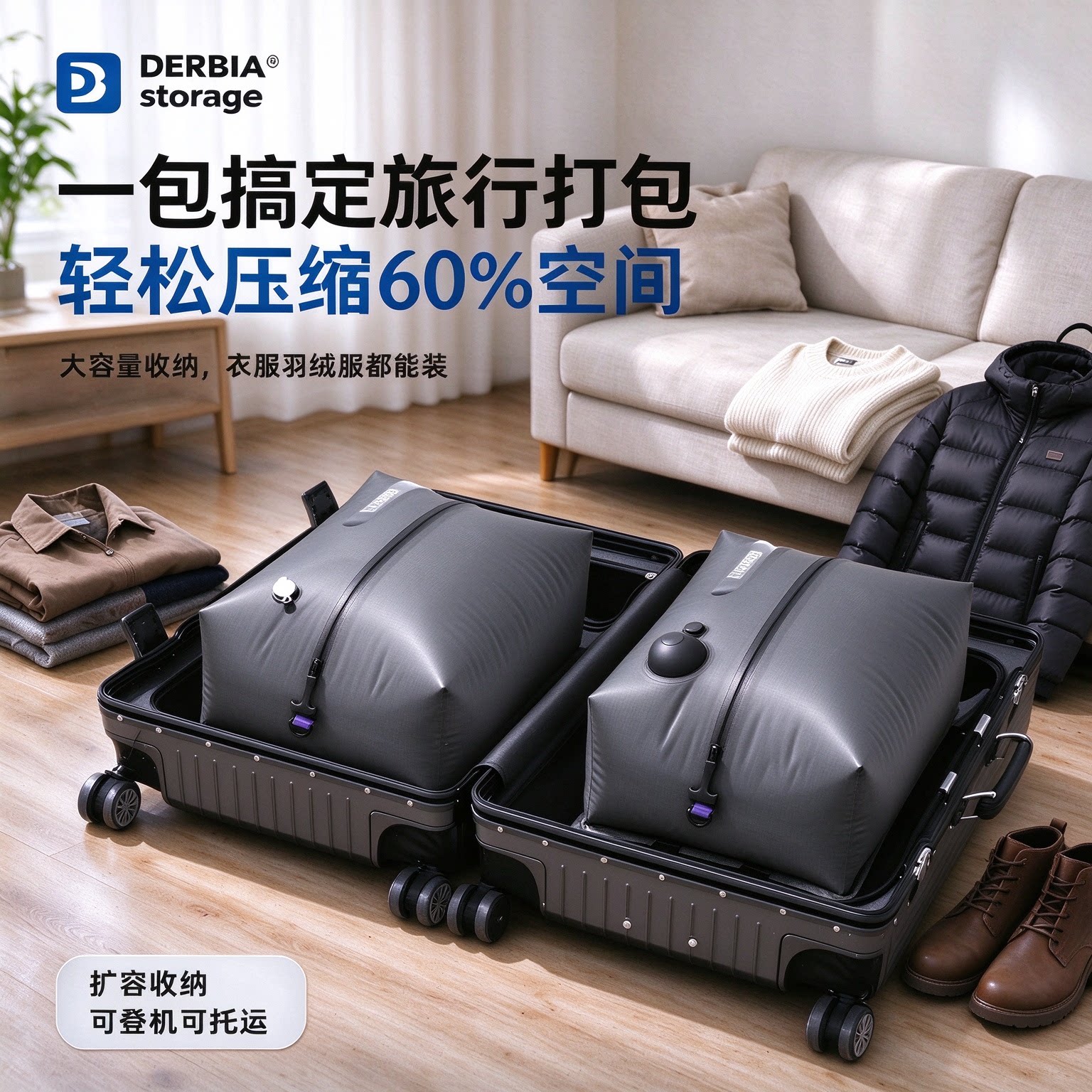 免安检可登机旅行行李箱压缩袋真空收纳袋气密衣物收纳包电动抽气
