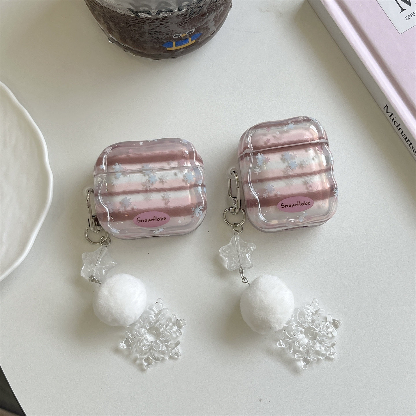 创意简约风冬日条纹雪花适用AirPodsPro3代耳机壳苹果蓝牙AirPods4代软1/2代硅胶3代防摔Pro2女Pro三代带挂件