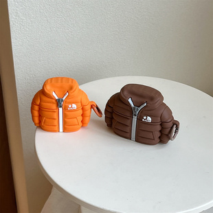 创意趣味棕色橙色羽绒服适用AirPodsPro3代耳机壳苹果蓝牙AirPods4代软1/2代硅胶3代防摔Pro2女Pro三代保护套