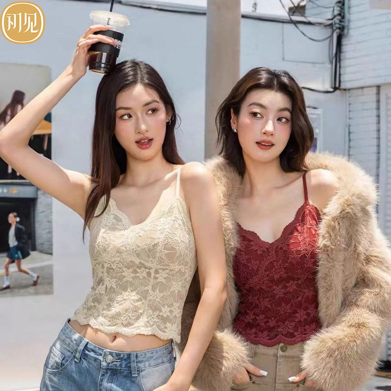 初见韩系蕾丝吊带加绒保暖背心带胸垫免穿内衣可调节肩带蕾丝打底,女士内衣/男士内衣/家居服,保暖背心,淘宝优惠券,粉丝福利购,淘宝优惠卷