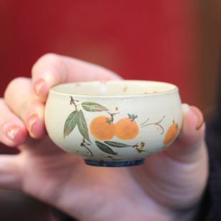 手绘柿柿如意功夫茶具主人杯品茗杯礼盒伴手礼家用陶瓷茶杯禅定杯
