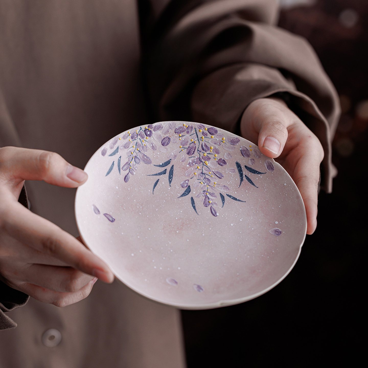 亘古粉引紫藤花壶承陶瓷手绘茶具泡茶果盘茶盘干泡茶点下午茶13cm,餐饮具,茶托,淘宝优惠券,粉丝福利购,淘宝优惠卷