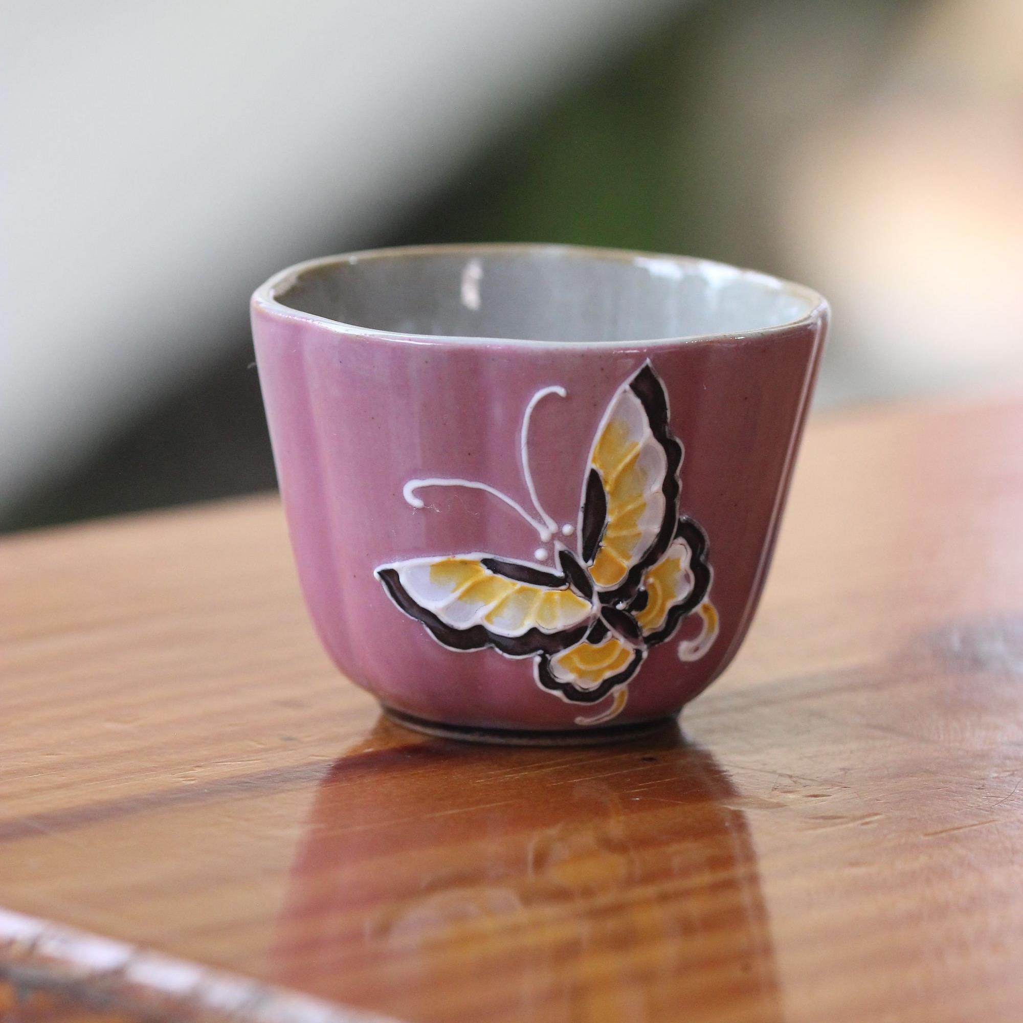 亘古茶具紫蝴蝶泡茶品茗茶杯家用喝茶杯子主人杯手绘女士高足水杯,餐饮具,茶杯,淘宝优惠券,粉丝福利购,淘宝优惠卷