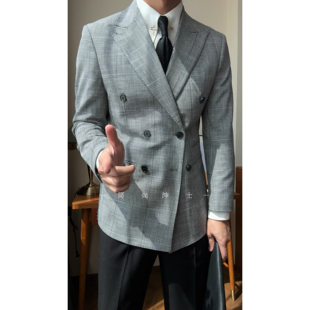 绅士轻奢休闲6178 亲王格双排扣单西男士 新款 经典