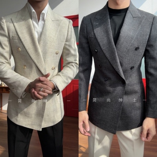 早秋新款 老钱风优雅绅士戗脖领六扣一单西6171