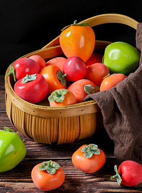 仿真柿子模型红黄绿柿子尖头柿假水果家居装饰品静物拍照拍摄道具